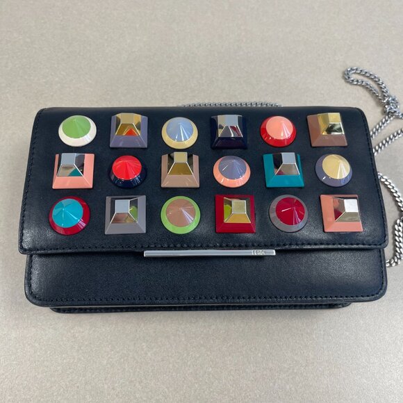 Fendi Rainbow Studded Black Calfskin Leather Tube Wallet on a Chain - Preowned - Picture 1 of 16